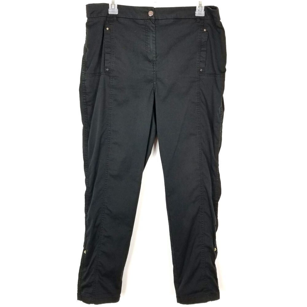 Chico's Women Casual Ankle Pants Size L Black Roll Up Pockets